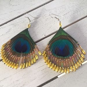 Gorgeous peacock fringe bead earrings